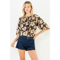 THML Lennon Top - Brown Multi-Hand In Pocket