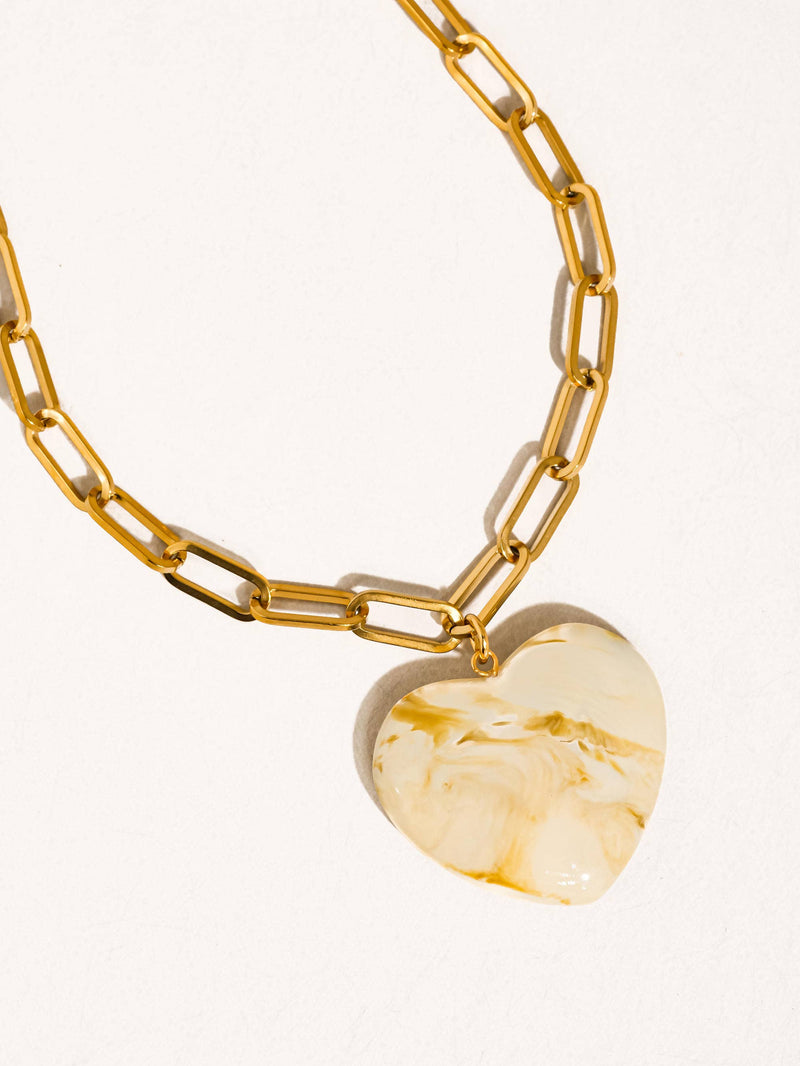 Rouelle 18K Gold Heart Chain Necklace - White-Hand In Pocket