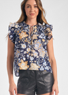 Elan Sadie Print Top-Blue ***FINAL SALE***-Hand In Pocket