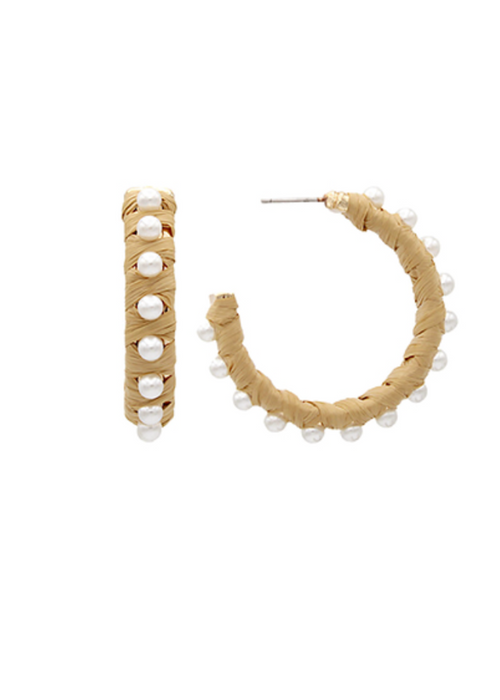 Rose Raffia and Pearl Earrings-Hand In Pocket