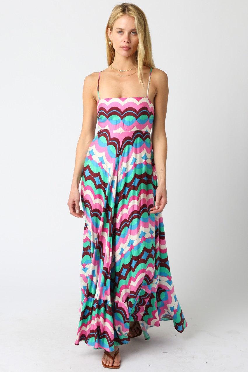Elina Maxi Dress- Pink/Brown Multi-Hand In Pocket
