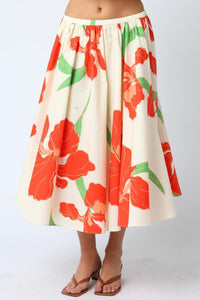 Lilly Floral Skirt- Nat. Orange-Hand In Pocket