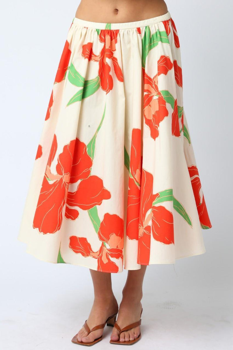 Lilly Floral Skirt- Nat. Orange-Hand In Pocket