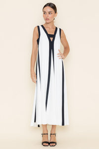 Color Block Maxi Dress- White/ Black-Hand In Pocket