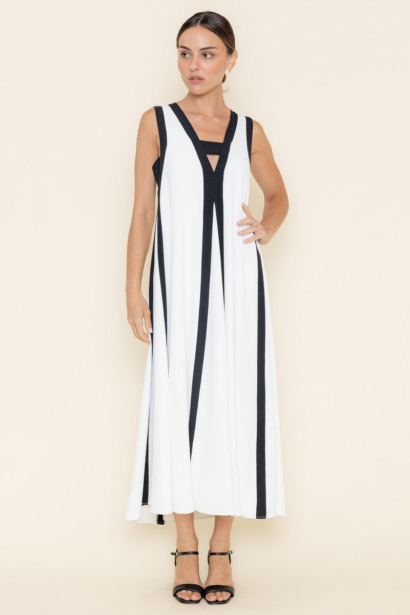 Color Block Maxi Dress- White/ Black-Hand In Pocket