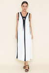 Color Block Maxi Dress- White/ Black-Hand In Pocket