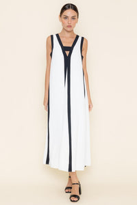 Color Block Maxi Dress- White/ Black-Hand In Pocket