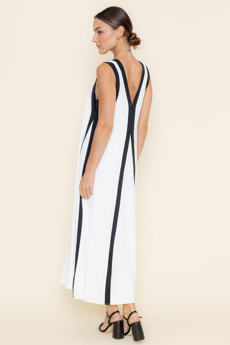 Color Block Maxi Dress- White/ Black-Hand In Pocket