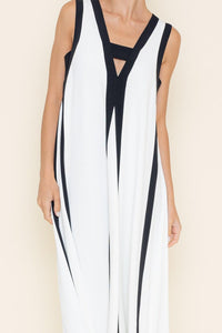 Color Block Maxi Dress- White/ Black-Hand In Pocket