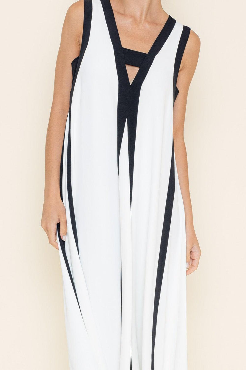 Color Block Maxi Dress- White/ Black-Hand In Pocket