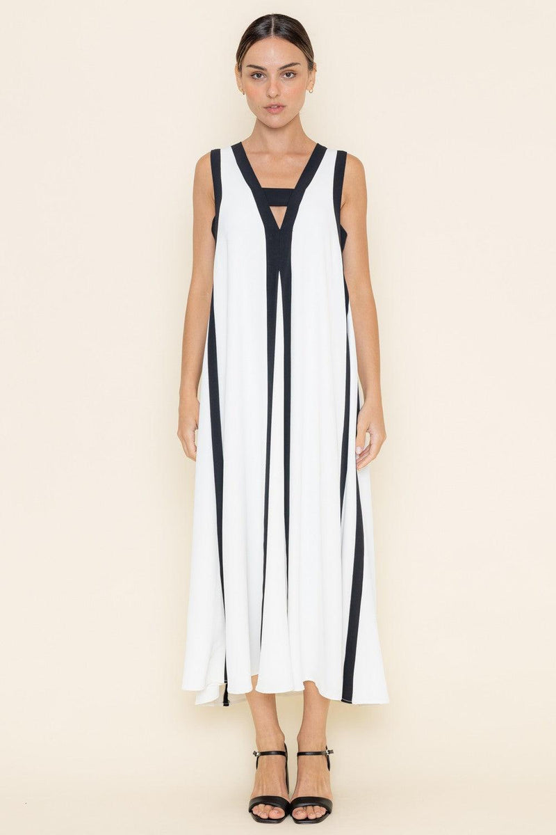 Color Block Maxi Dress- White/ Black-Hand In Pocket