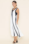 Color Block Maxi Dress- White/ Black-Hand In Pocket
