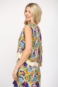 Sofia Printed Crop Top- Multi-Hand In Pocket