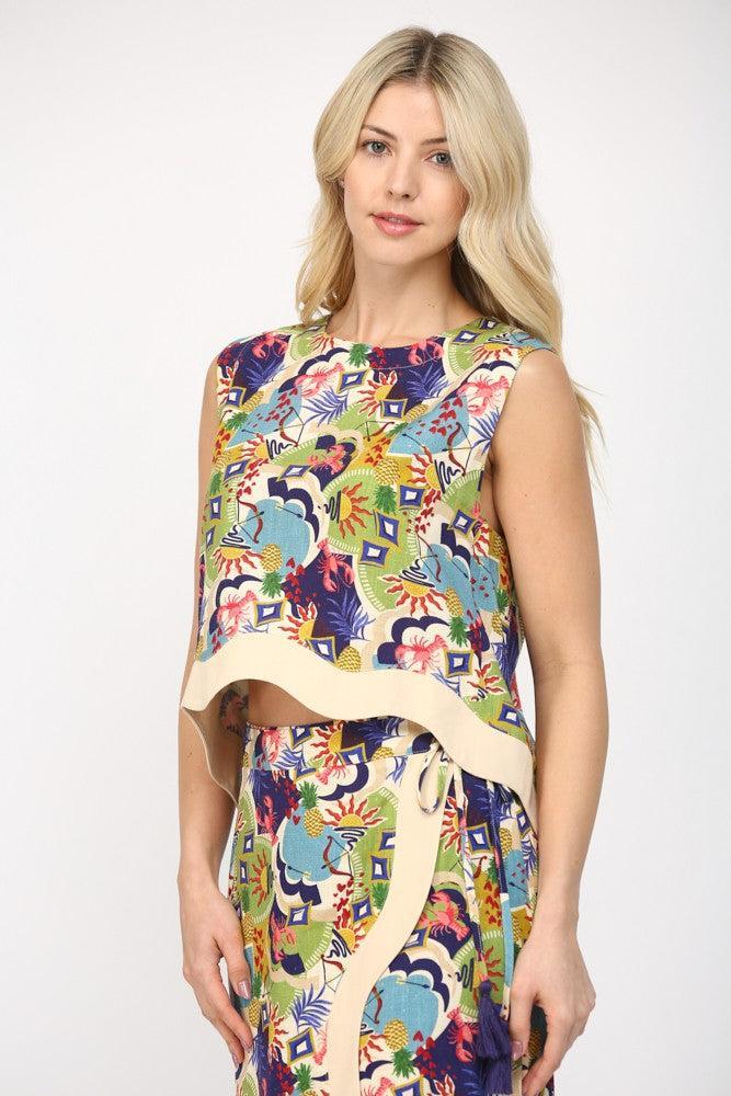 Sofia Printed Crop Top- Multi-Hand In Pocket