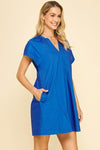 Saydee V Neck Mini Dress- Royal Blue-Hand In Pocket