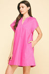 Saydee V Neck Mini Dress- Indian Pink-Hand In Pocket