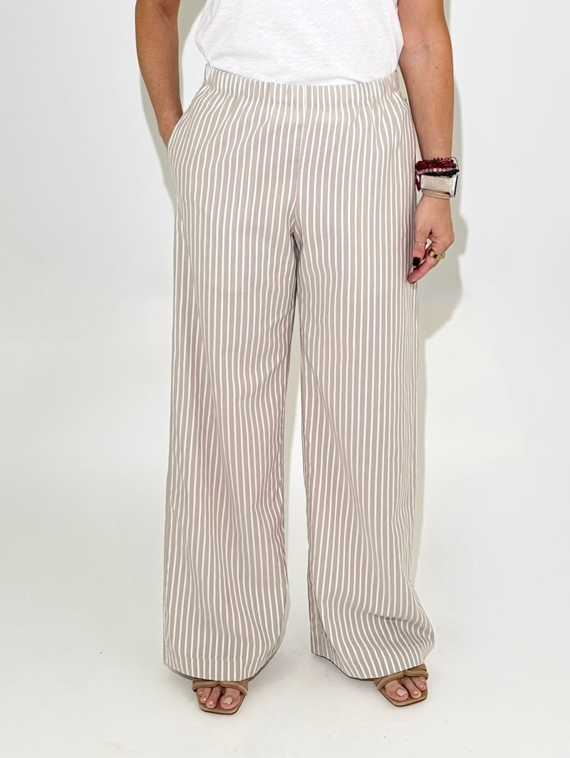 Michael Stars Taylor Striped Wide Leg Pant - Khaki-Hand In Pocket