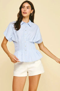 Tatum Button Down Top - Blue Stripe-Hand In Pocket