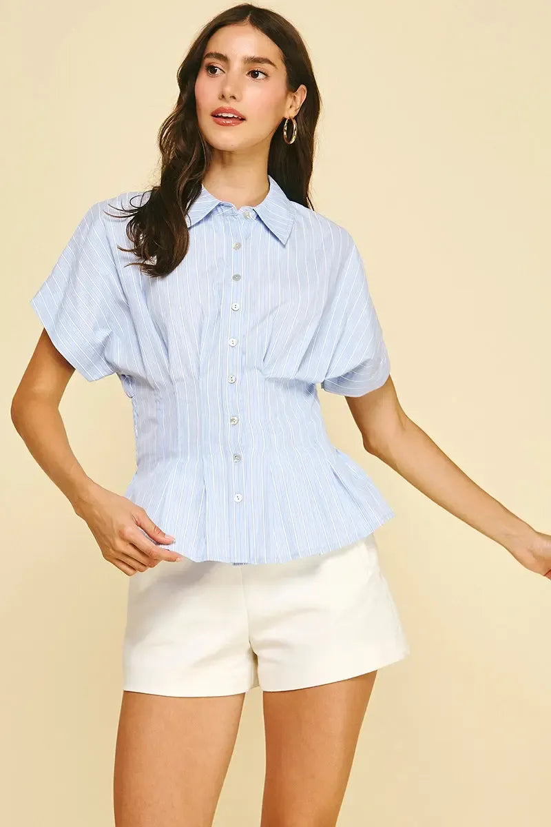 Tatum Button Down Top - Blue Stripe-Hand In Pocket