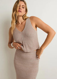 Z Supply Mykonos Midi Skirt- Oatmeal Heather-Hand In Pocket