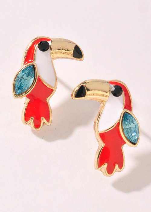 Parrot Stud Earrings-Red-Hand In Pocket