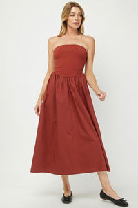 Cotton Tube Maxi Dress - Rust-Hand In Pocket