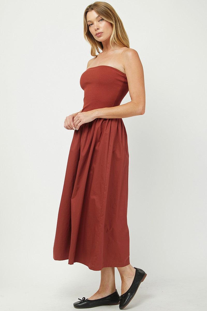 Cotton Tube Maxi Dress - Rust-Hand In Pocket