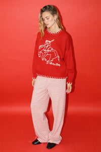 Bailey Rose Lucky Baby Sweater-Cherry Red-Hand In Pocket