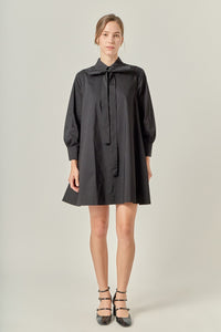 Beav Bow Shirt Dress- Black-Hand In Pocket