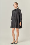 Beav Bow Shirt Dress- Black-Hand In Pocket