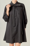 Beav Bow Shirt Dress- Black-Hand In Pocket