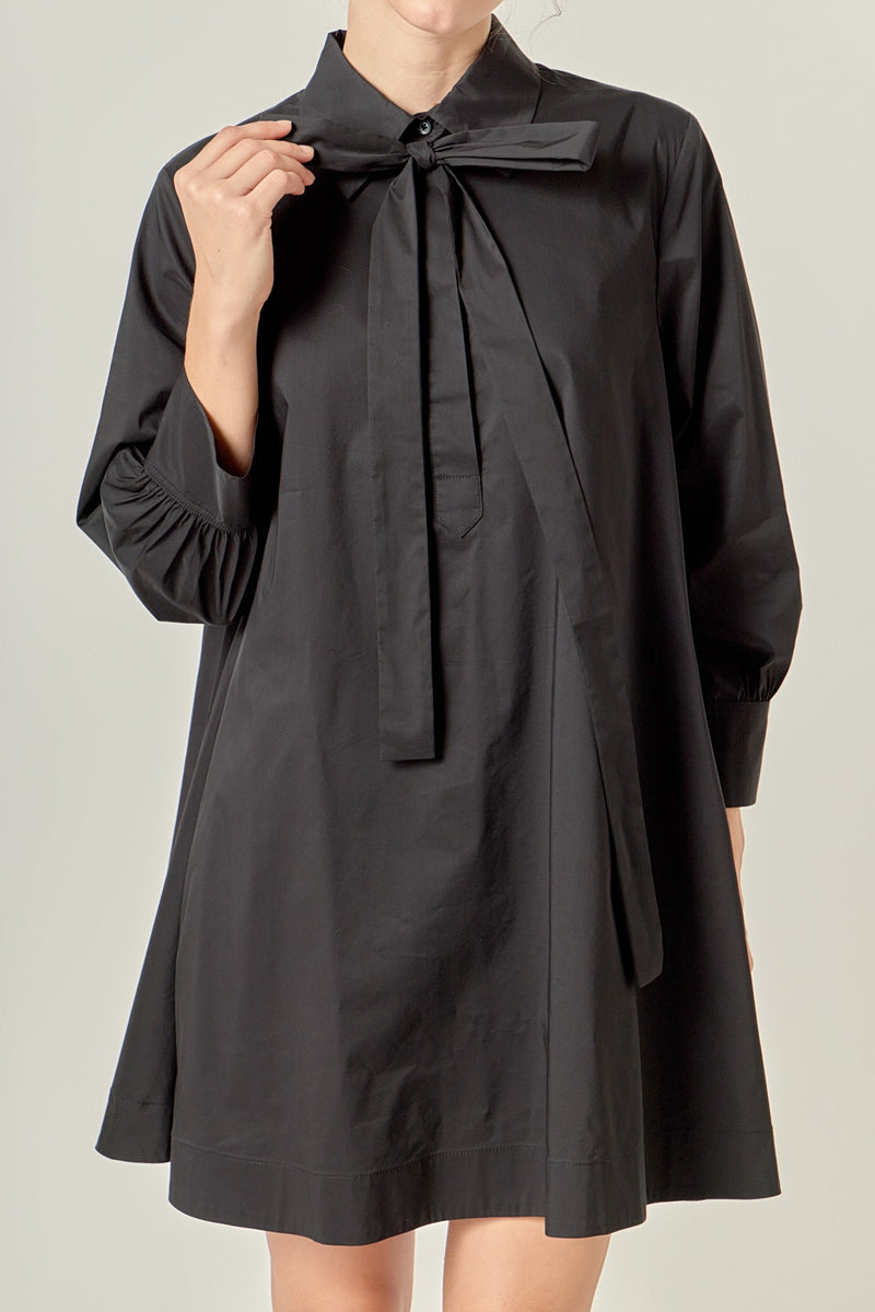 Beav Bow Shirt Dress- Black-Hand In Pocket