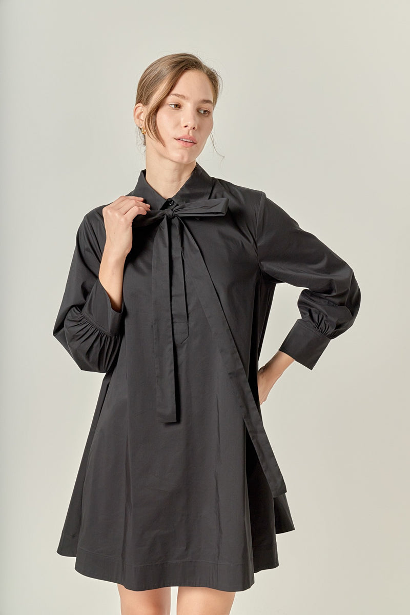 Beav Bow Shirt Dress- Black-Hand In Pocket