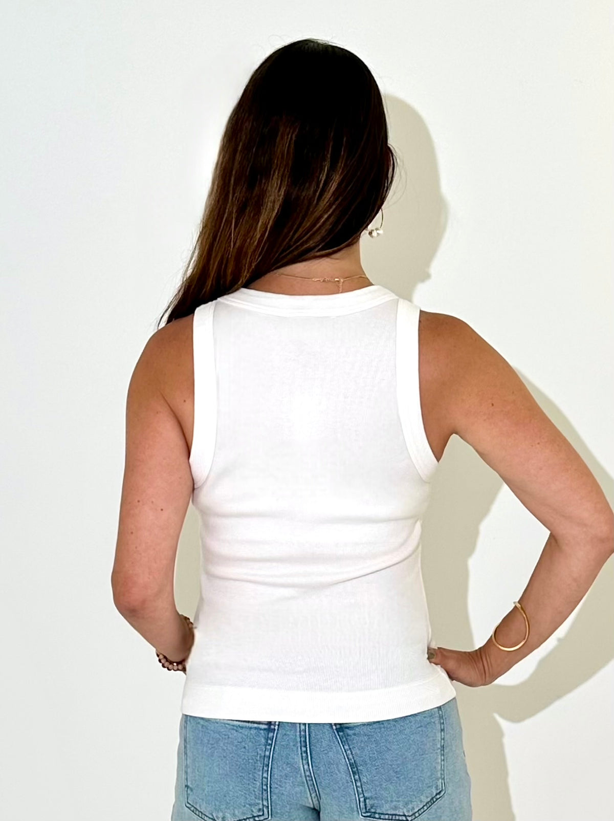 Michael Stars Gina Wide Binding Crop Tank - Coconut Milk-Hand In Pocket