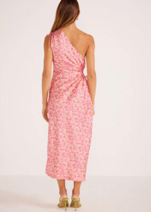 MINKPINK Alina One Shoulder Midi Dress - Pink Floral-Hand In Pocket