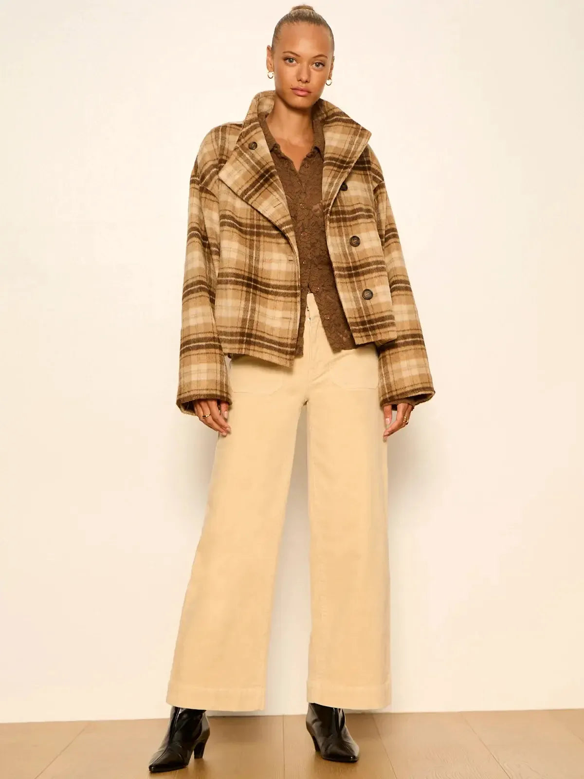 Sanctuary Avery Asymmetrical Jacket - Dark Bone Plaid-Hand In Pocket