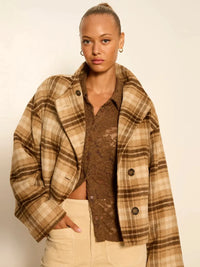 Sanctuary Avery Asymmetrical Jacket - Dark Bone Plaid-Hand In Pocket