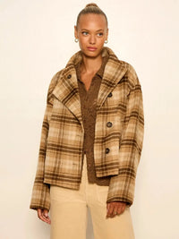 Sanctuary Avery Asymmetrical Jacket - Dark Bone Plaid-Hand In Pocket
