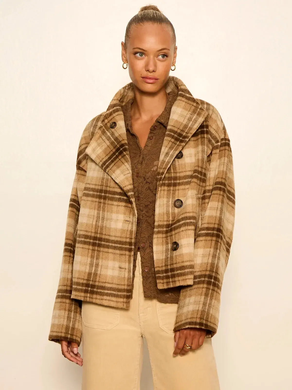 Sanctuary Avery Asymmetrical Jacket - Dark Bone Plaid-Hand In Pocket