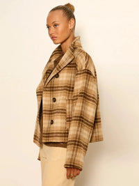 Sanctuary Avery Asymmetrical Jacket - Dark Bone Plaid-Hand In Pocket