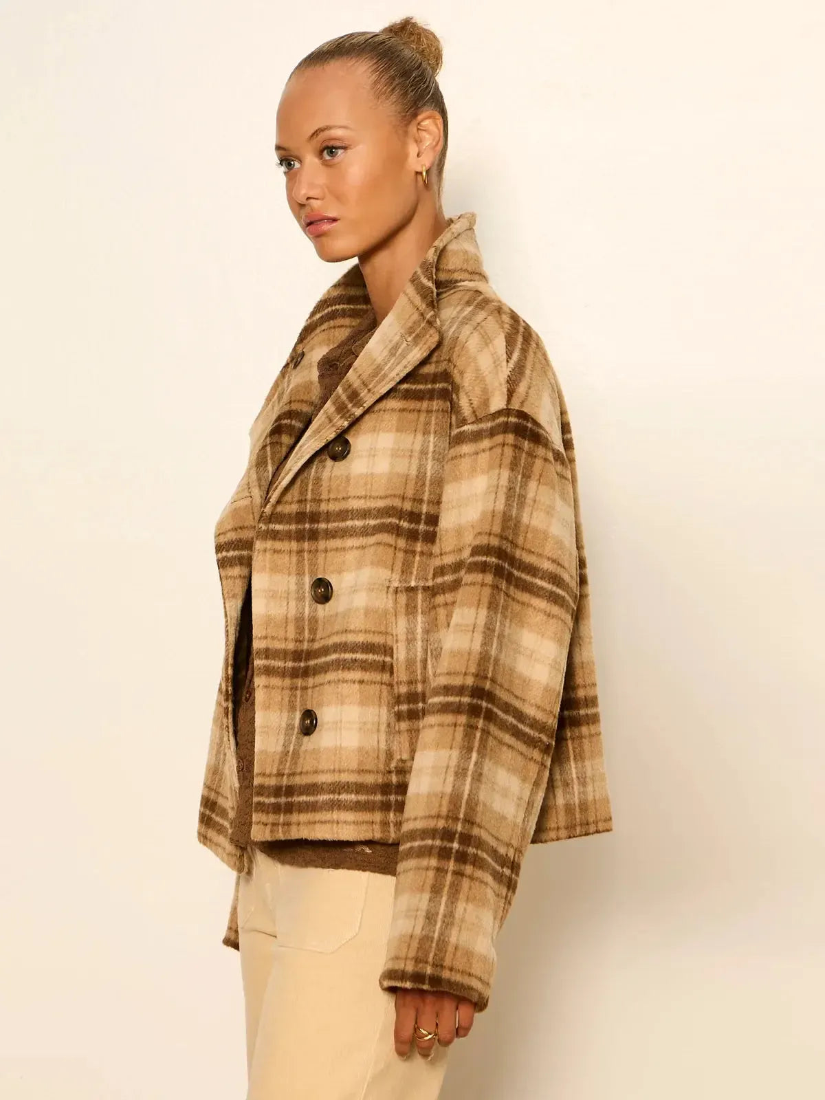 Sanctuary Avery Asymmetrical Jacket - Dark Bone Plaid-Hand In Pocket