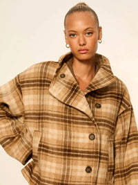 Sanctuary Avery Asymmetrical Jacket - Dark Bone Plaid-Hand In Pocket