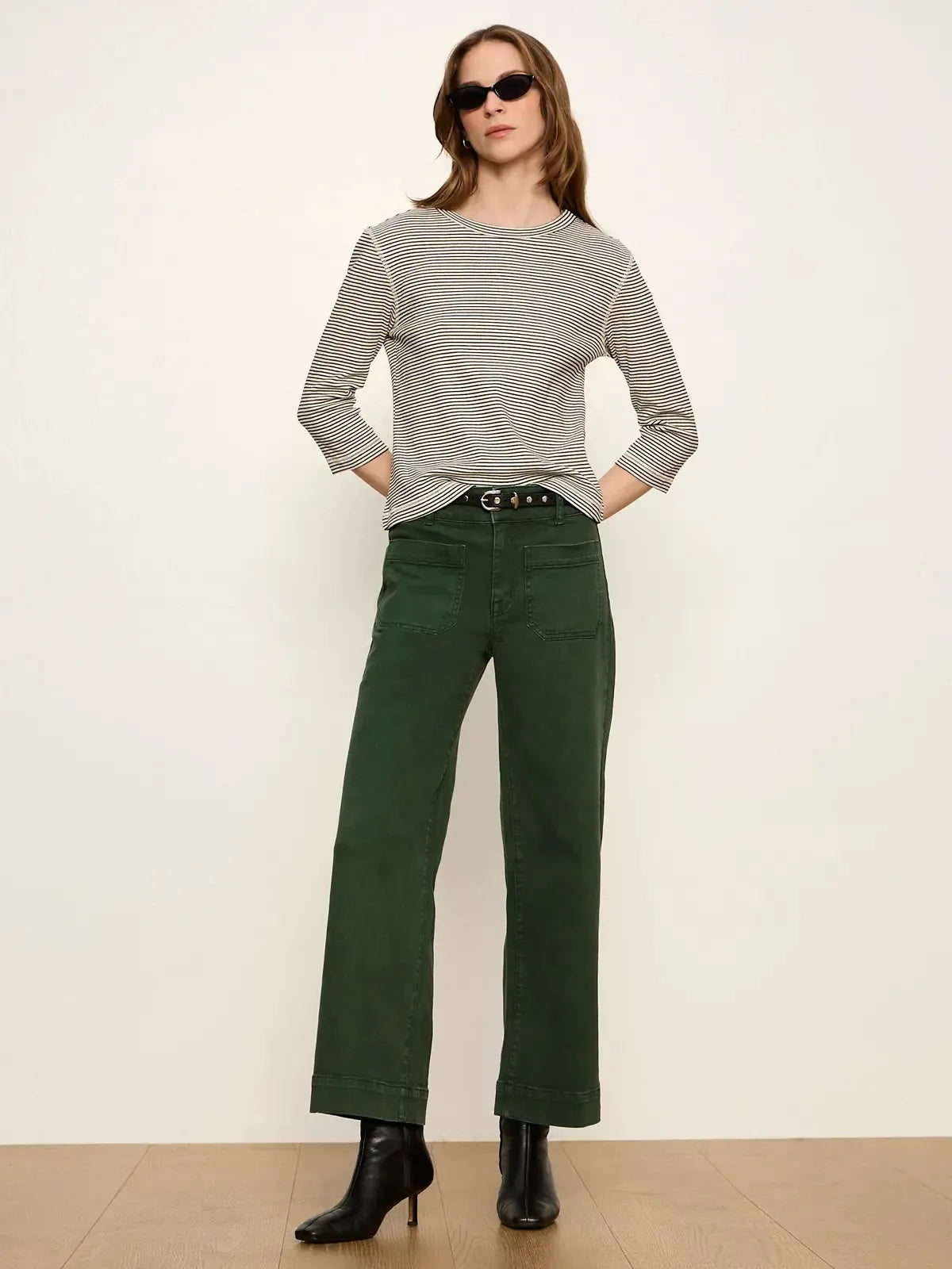 Sanctuary Chelsea Wide Leg Jean - Washed Forest-Hand In Pocket