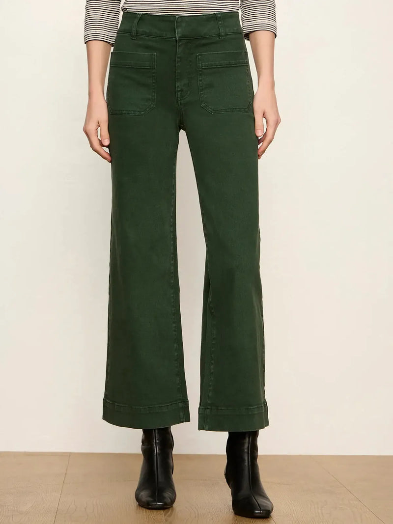 Sanctuary Chelsea Wide Leg Jean - Washed Forest-Hand In Pocket