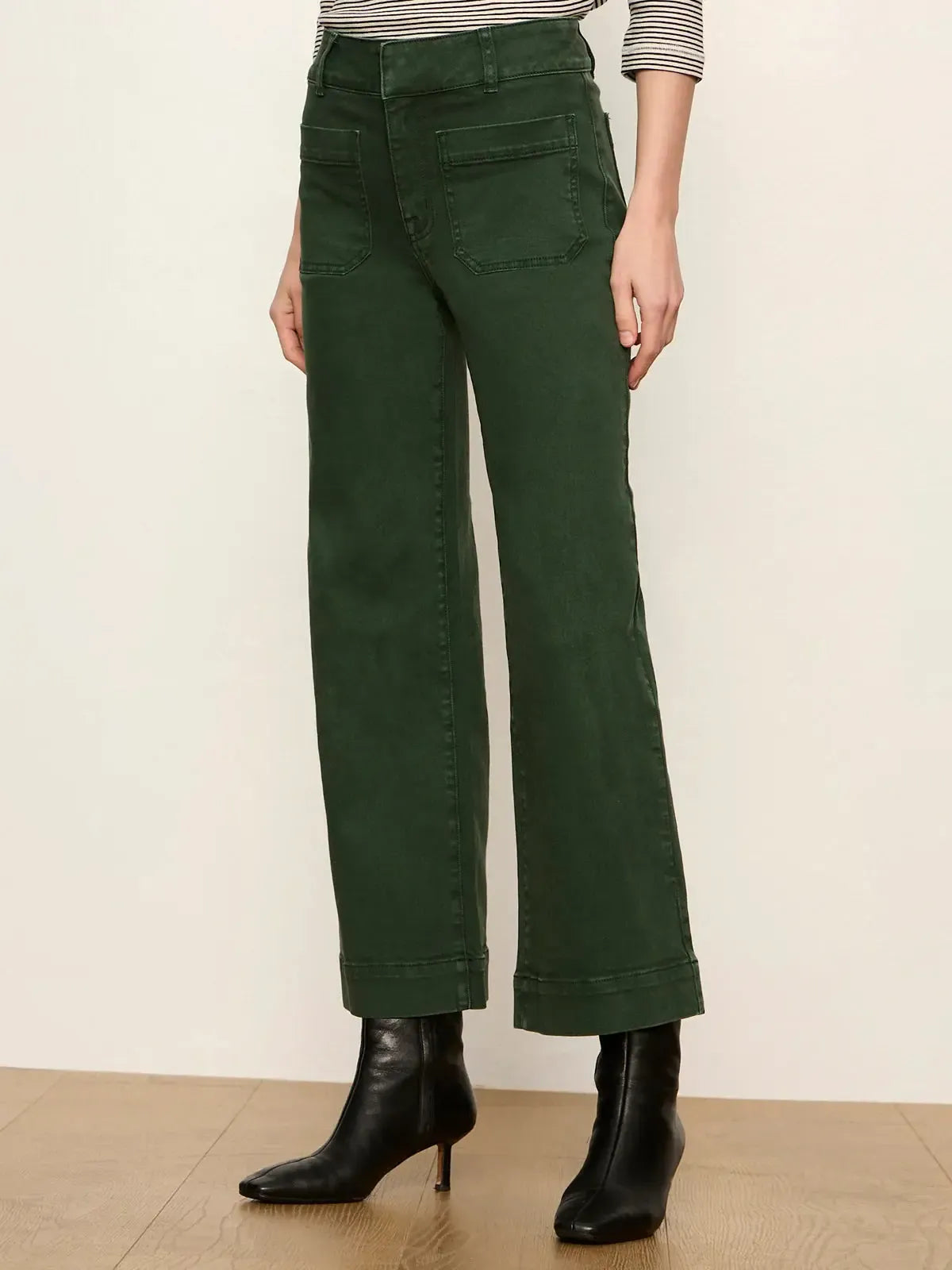 Sanctuary Chelsea Wide Leg Jean - Washed Forest-Hand In Pocket
