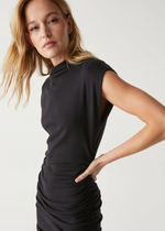 Gia Mock Neck Power Shoulder Dress - Black-Hand In Pocket