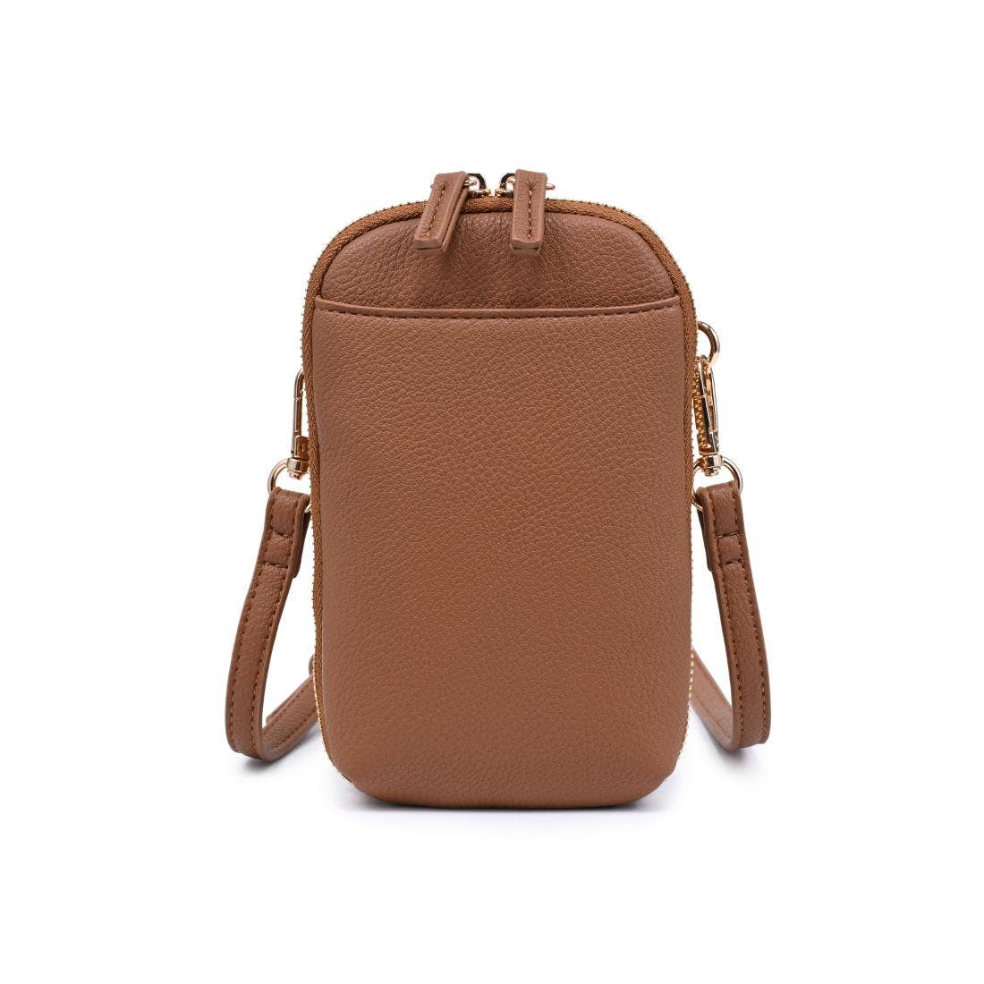 Karen Cell Phone Crossbody: Tan-Hand In Pocket