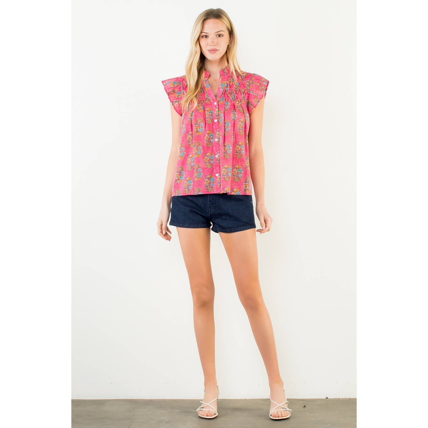 THML Evie Flutter Sleeve Top - Pink-Hand In Pocket