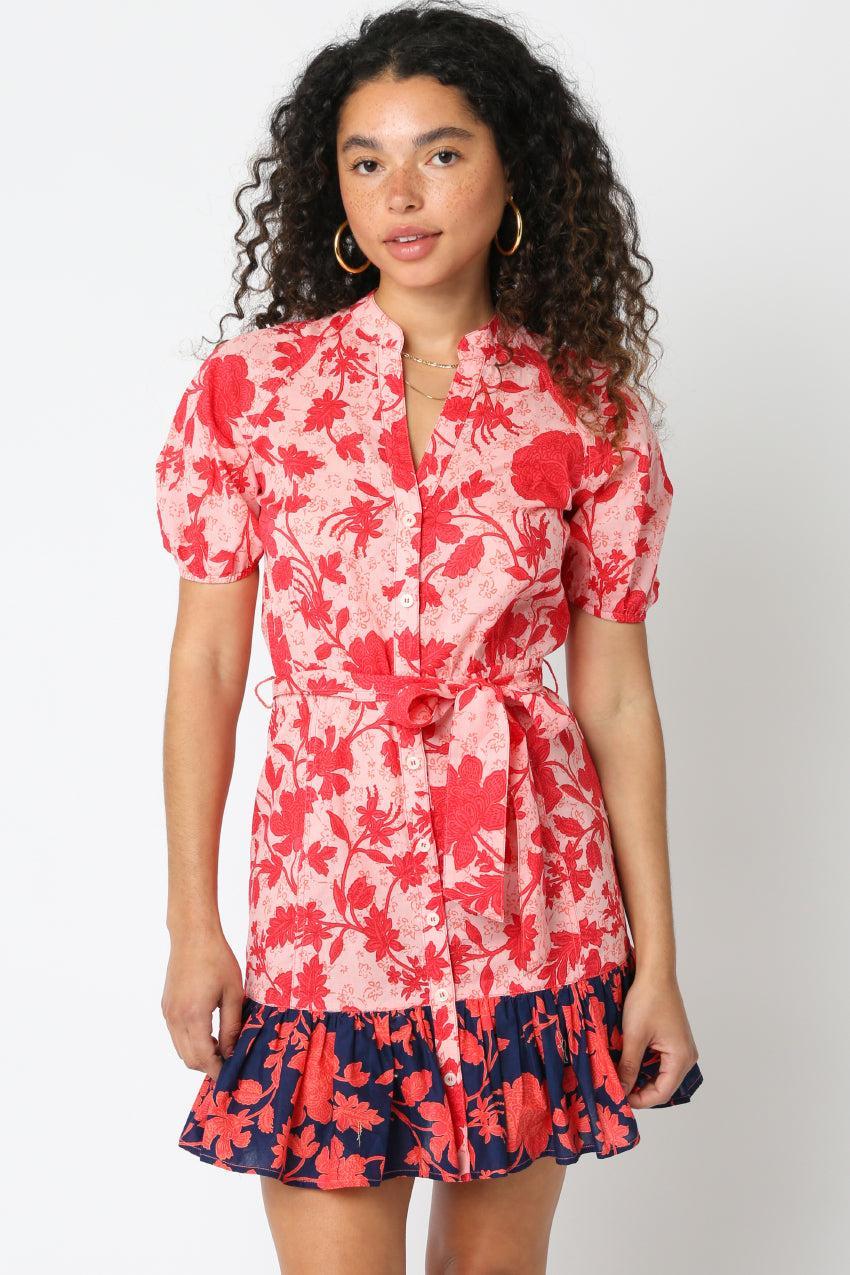 olivaceous pink floral dress Pink Floral Button Down Puff Bubble Dress