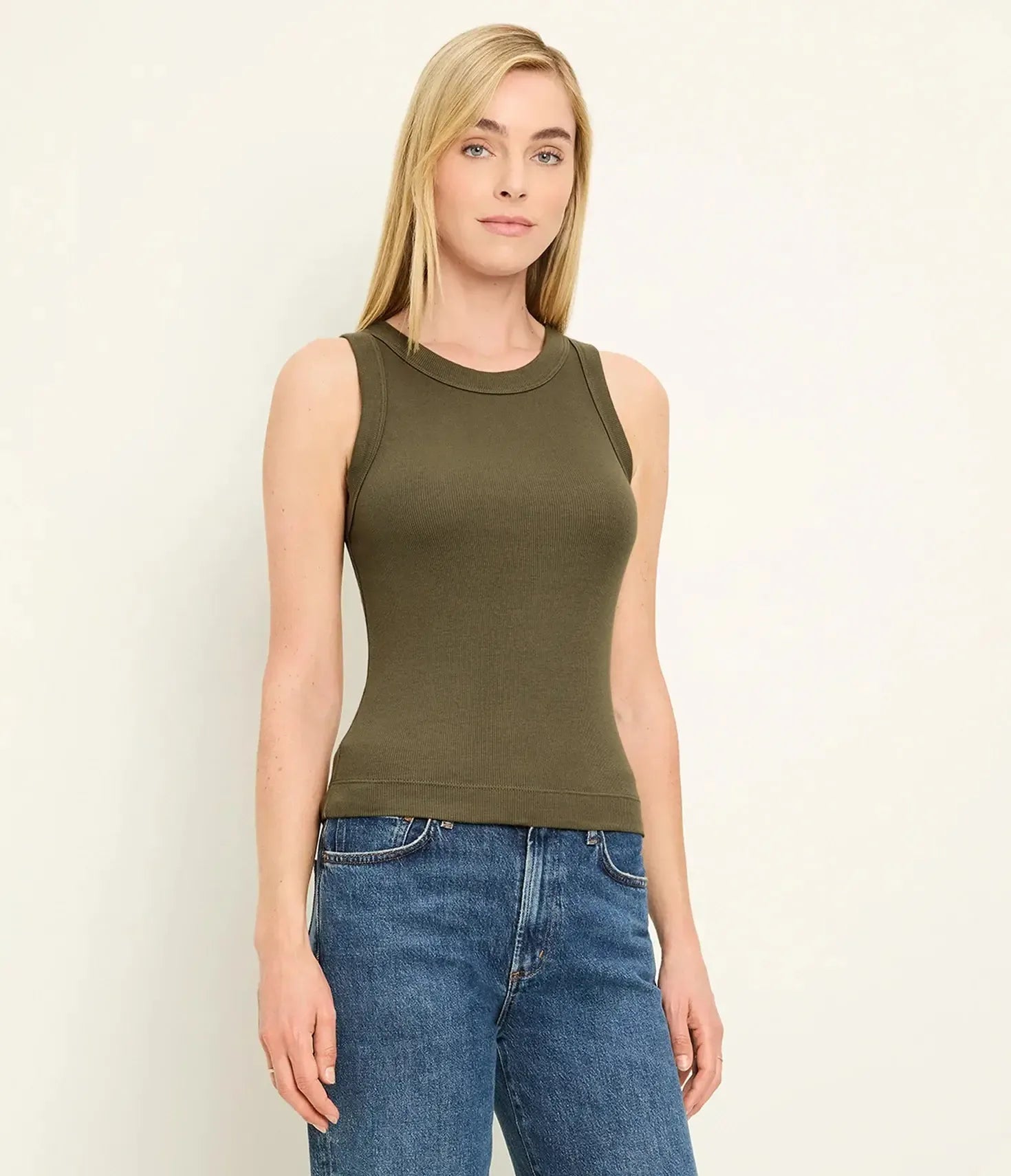 Michael Stars Gina Wide Binding Crop Tank - Caper-Hand In Pocket